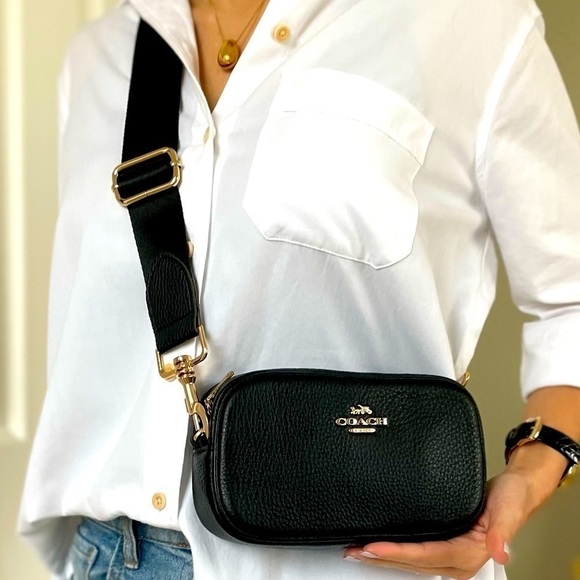 NEW Coach bag crossbody leather black 2 straps gold-tone hardware NWT - Picture 2 of 12